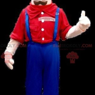 REDBROKOLY mascot mustached man in overalls