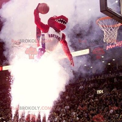 Red dinosaur REDBROKOLY mascot in sportswear