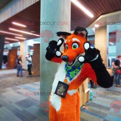 Black and white orange fox REDBROKOLY mascot