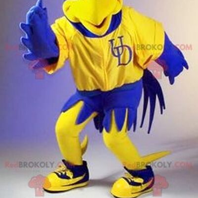 Yellow and blue bird REDBROKOLY mascot