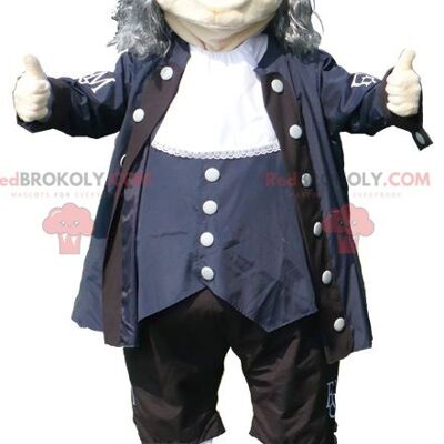 REDBROKOLY mascot old man in black blue and white outfit