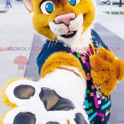 Yellow and white tiger lion REDBROKOLY mascot