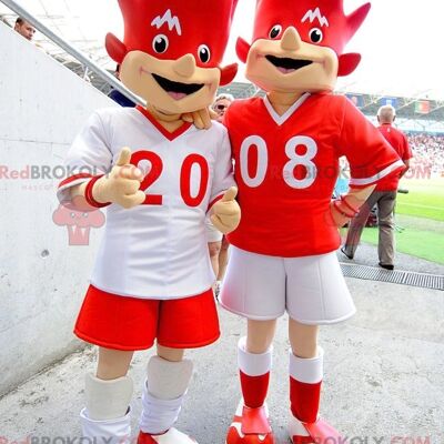 2 red and white euro 2008 REDBROKOLY mascots - Trix and Flix