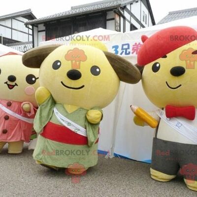 3 Japanese cartoon teddy bear REDBROKOLY mascots