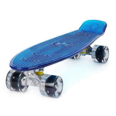 Land Surfer Cruiser Skateboard 22" CLEAR BLUE BOARD - LED BLACK WHEELS