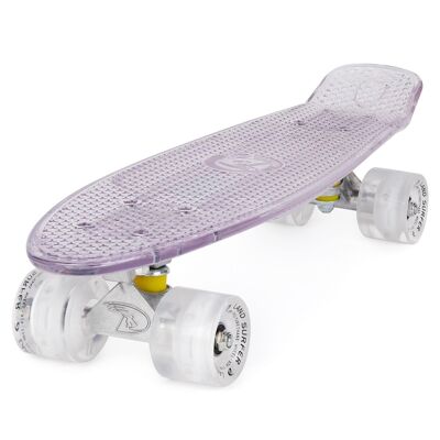Land Surfer Cruiser Skateboard 22" CLEAR BOARD LED ROUES BLANCHES