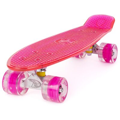 Land Surfer Cruiser Skateboard 22" CLEAR PINK BOARD - LED PINK WHEELS