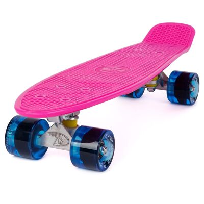 Land Surfer Cruiser Skateboard 22" ROSE PLANCHE ROUES TRANSPARENTES BLEUES