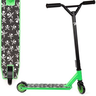 Patinete Land Surfer Stunt negro con ribete verde y pequeñas calaveras