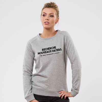 Sweatshirt "Looking for new haters" - Woman - Heather Gray color