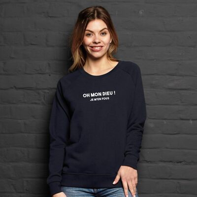 Sweatshirt "Oh my God! I don't care" - Woman - Color Navy Blue