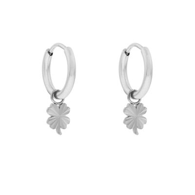 Earrings minimalistic flamed clover - silver