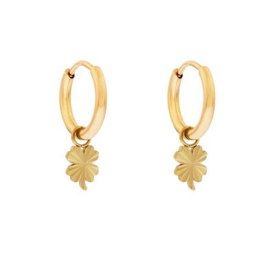 Earrings minimalistic flamed clover - gold