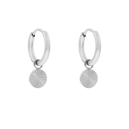 Earrings minimalistic flamed coin - silver