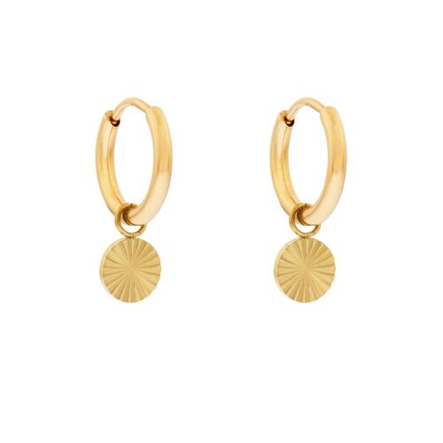 Earrings minimalistic flamed coin - gold