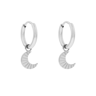 Earrings minimalistic flamed moon - silver