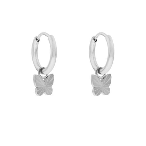 Earrings minimalistic flamed butterfly - silver