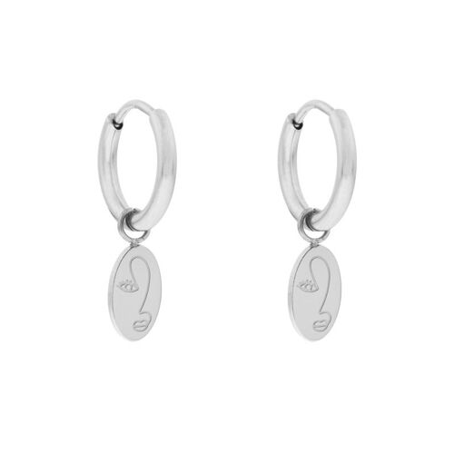 Earrings minimalistic female face - silver