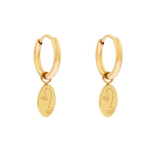 Earrings minimalistic female face - gold