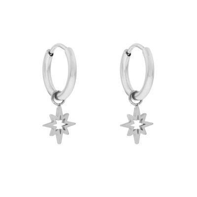 Earrings minimalistic open northstar - silver