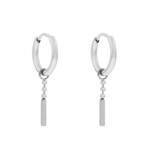 Earrings minimalistic dots with bar - silver