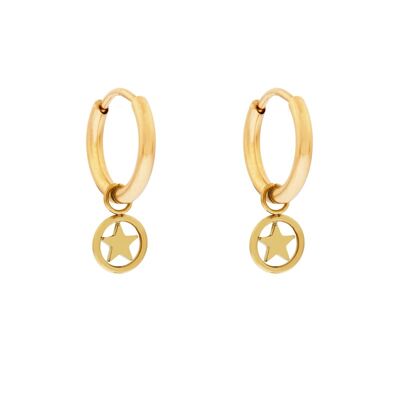 Earrings minimalistic round with star - gold