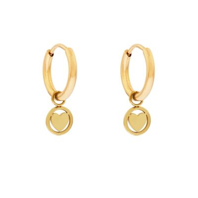 Earrings minimalistic round with heart - gold