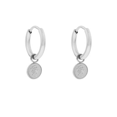 Earrings minimalistic coin king - silver