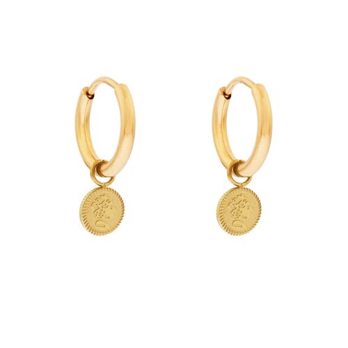 Earrings minimalistic coin king - gold