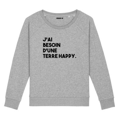 Sweatshirt "I need a happy land" - Damen - Farbe Heather Grey