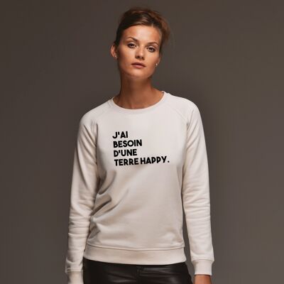 Sweatshirt "I need a happy land" - Woman - Color Cream