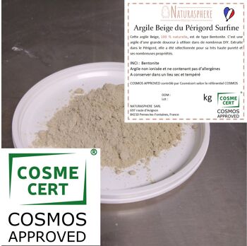 Argile Beige du Perigord Surfine 5 kg COSMOS pour vrac avec étiquettes