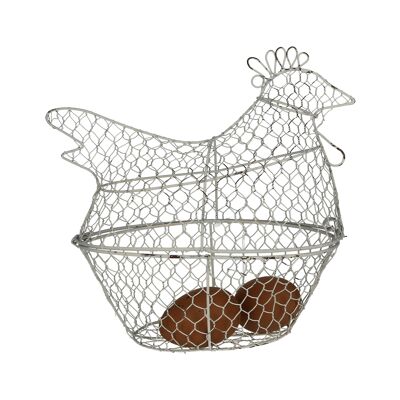 Metal basket hen with eggs
