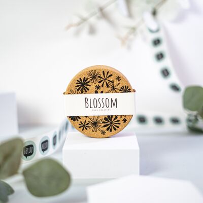 Blossom - No Box - Floral Black White Cork Coaster Set Flower Pattern Gift for Girls Valentine's Day Women's Day Birthday Mother's Day