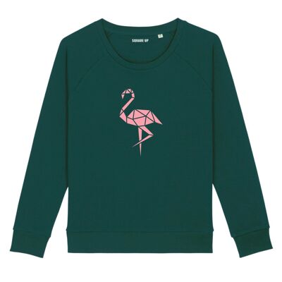 "Pink Flamingo" Sweatshirt - Woman - Color Bottle Green