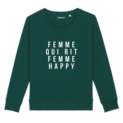 Sweatshirt "Woman who laughs woman happy" - Women - Color Bottle Green