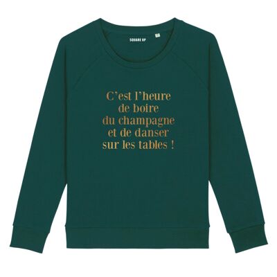 Sweatshirt "It's time to drink champagne" - Farbe Flaschengrün