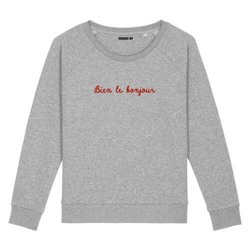 Sweat "Bien le bonjour" - Femme - Couleur Gris Chiné