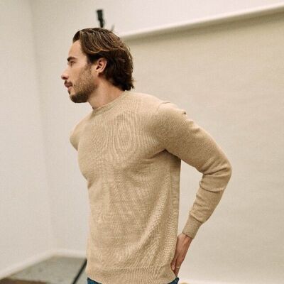 Pull col rond homme Beige
