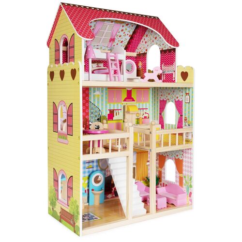 boppi Wooden Dolls House with Central Staircase + 17 Accessories - W06A163 -4109