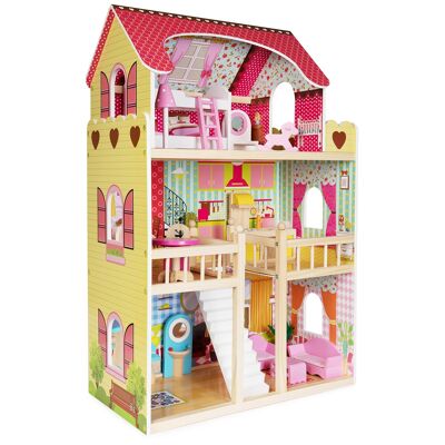 boppi Wooden Dolls House with Central Staircase + 17 Accessories - W06A163 -4109