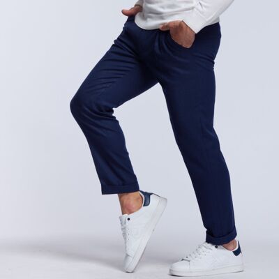 Pantalon en flanelle de merinos extensible avec pince bleu outremer