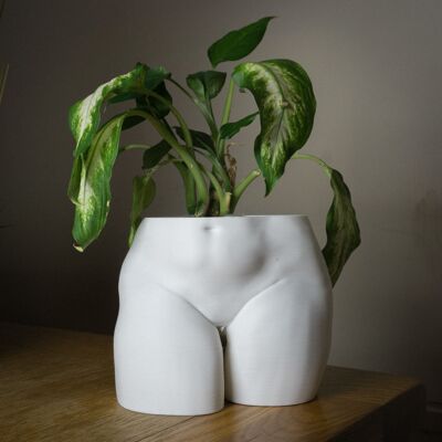 Curvy Woman Booty Planter, Plus Size Body- 3D Printed, White Small