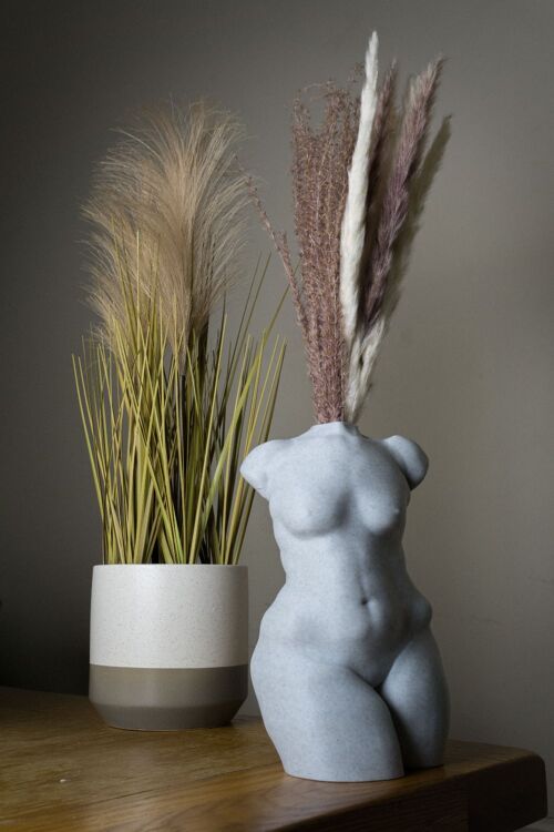 Curvy Woman Figure Vase, Female Body - 3D Printed. Marble