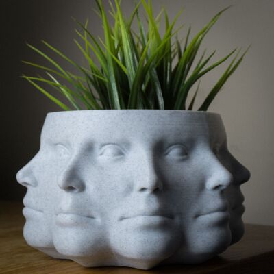 Multi-Face Planter, Face Plant Pot - 3D Printed PLA, Marble