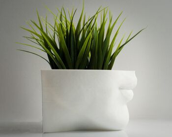 Pot de fleurs pour les lèvres, visage de femme - PLA imprimé en 3D, blanc 1