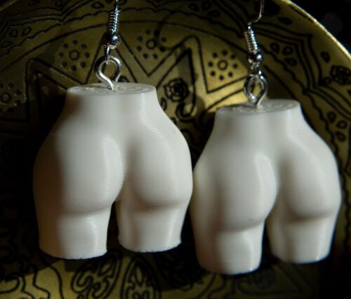 Booty Earrings, Handmade Female Bum Earrings - White