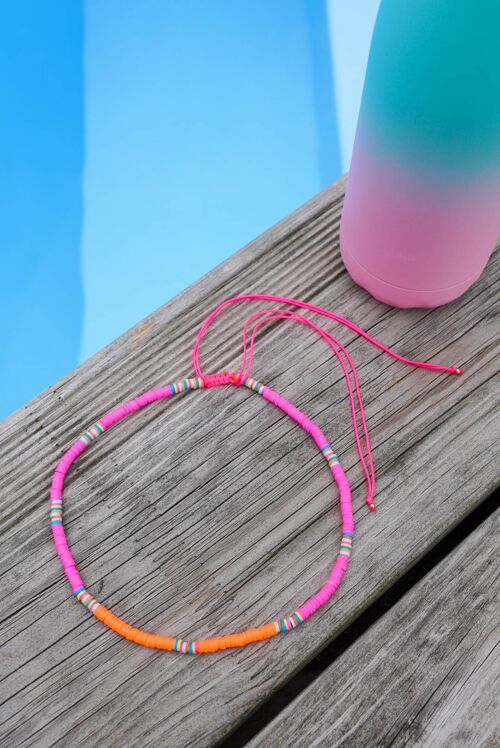 Heishi Necklace STAY WILD bead 4 mm - Pink and Orange combination