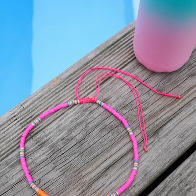 Heishi Halskette STAY WILD Perle 4 mm - Pink und Orange Kombination