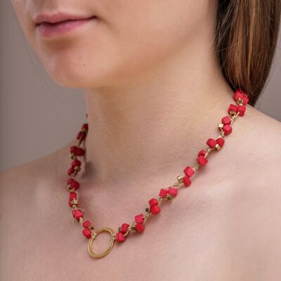 Zierliche Tagua-Halskette - Rot